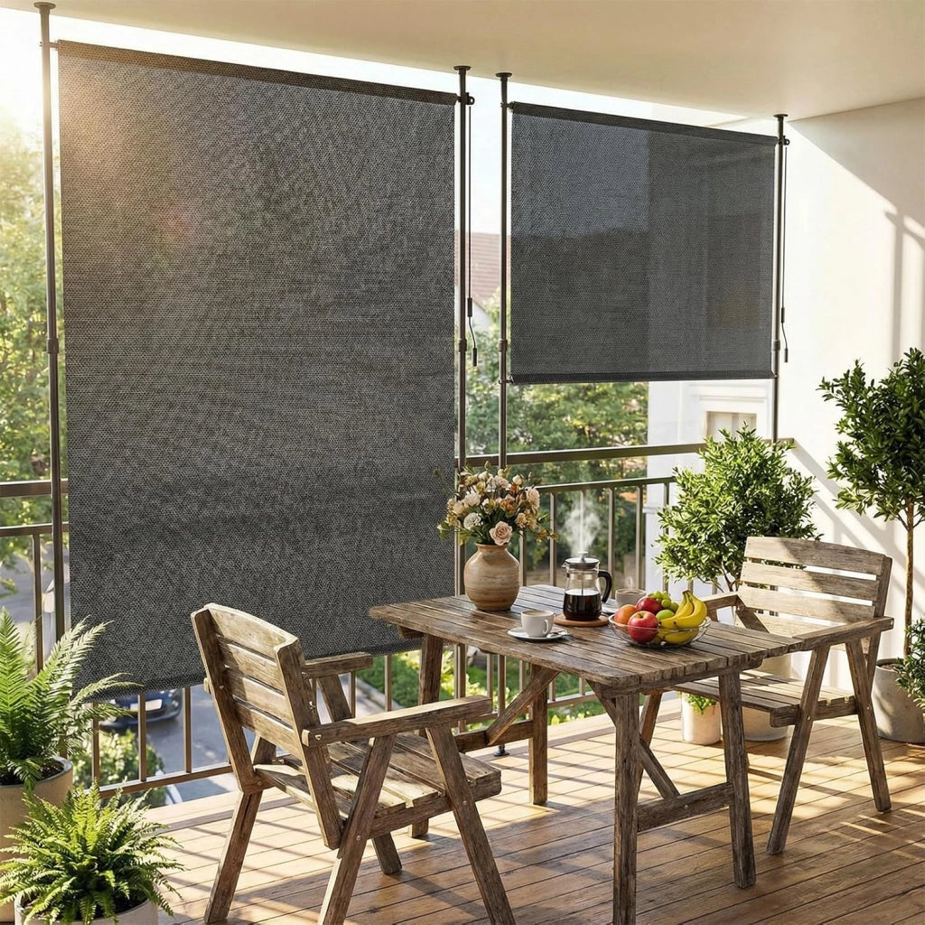 Tenda Verticale HDPE 200×310 cm Grigio, Tenda a Pinza Estensibile, Senza Forare, Privacy, Protezione Solare UV, Antivento, Resistente Alle Intemperie - per Balcone, Giardino, Terrazza