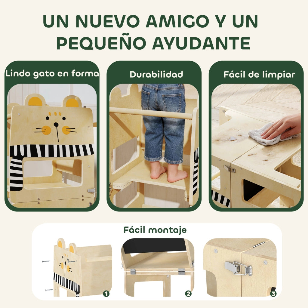 Scala di apprendimento 3 in 1 pieghevole ¨C zephmum ¨C bianco naturale 90x40x90