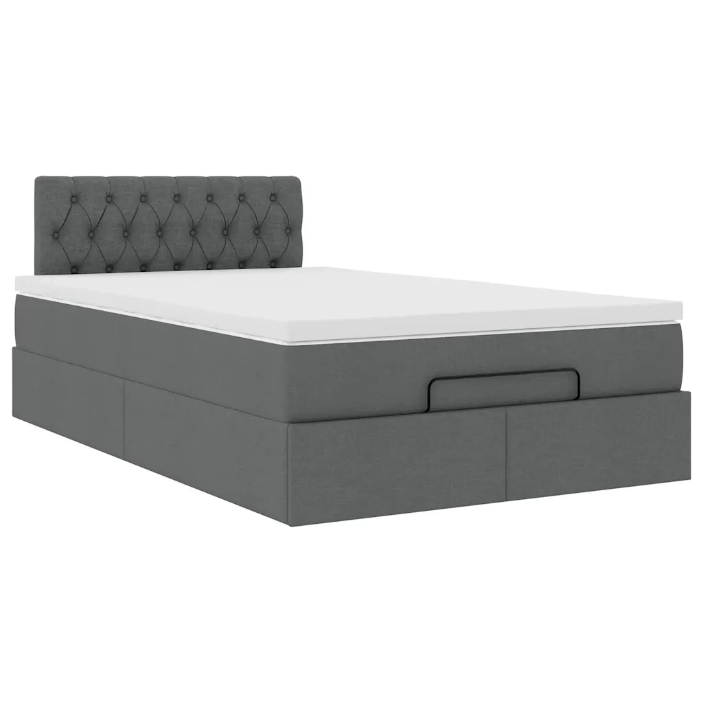 Pouf Letto con Materasso e LED Grigio Scuro 120x190 cm Tessuto