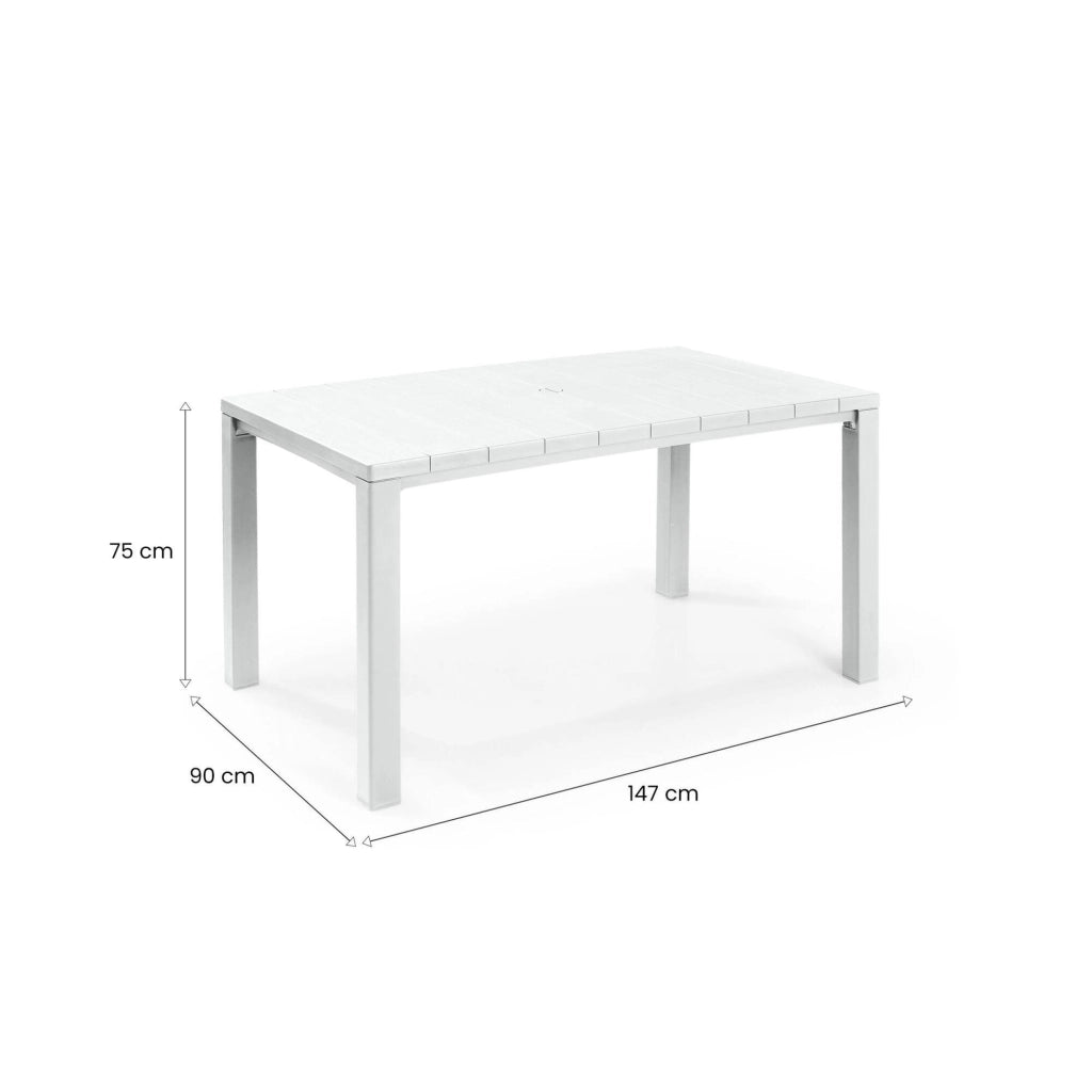 Tavolo da esterno Listowel, Base per picnic, Piano da pranzo da giardino, Banco outdoor multiuso, 147x90 h75 cm, Bianco