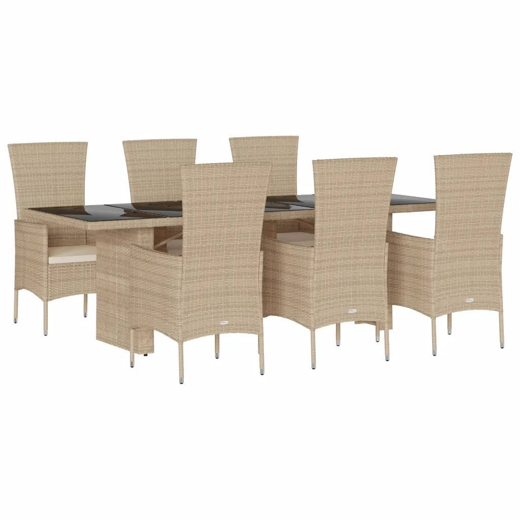 Set da Pranzo da Giardino 7 pz con Cuscini Beige in Polyrattan