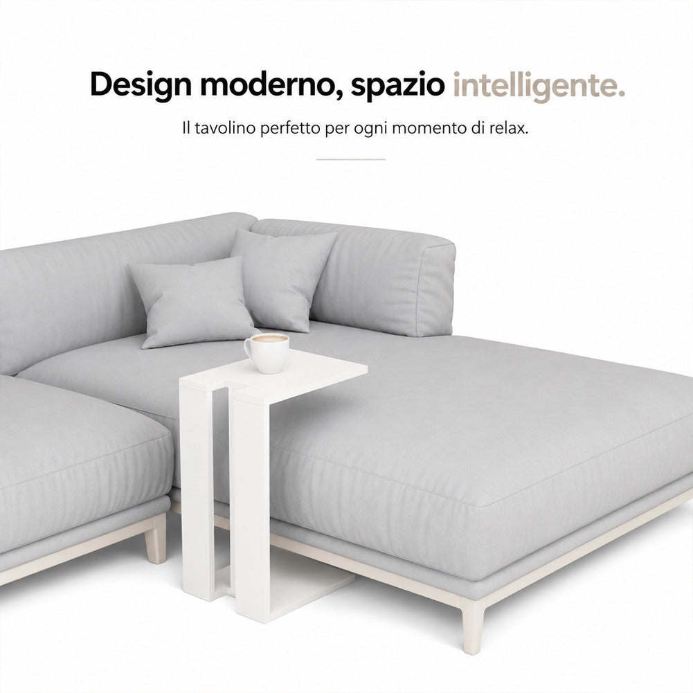 Tavolino da Caffe Porta PC Laterale Divano in Legno MDF Bianco 57x40x30cm