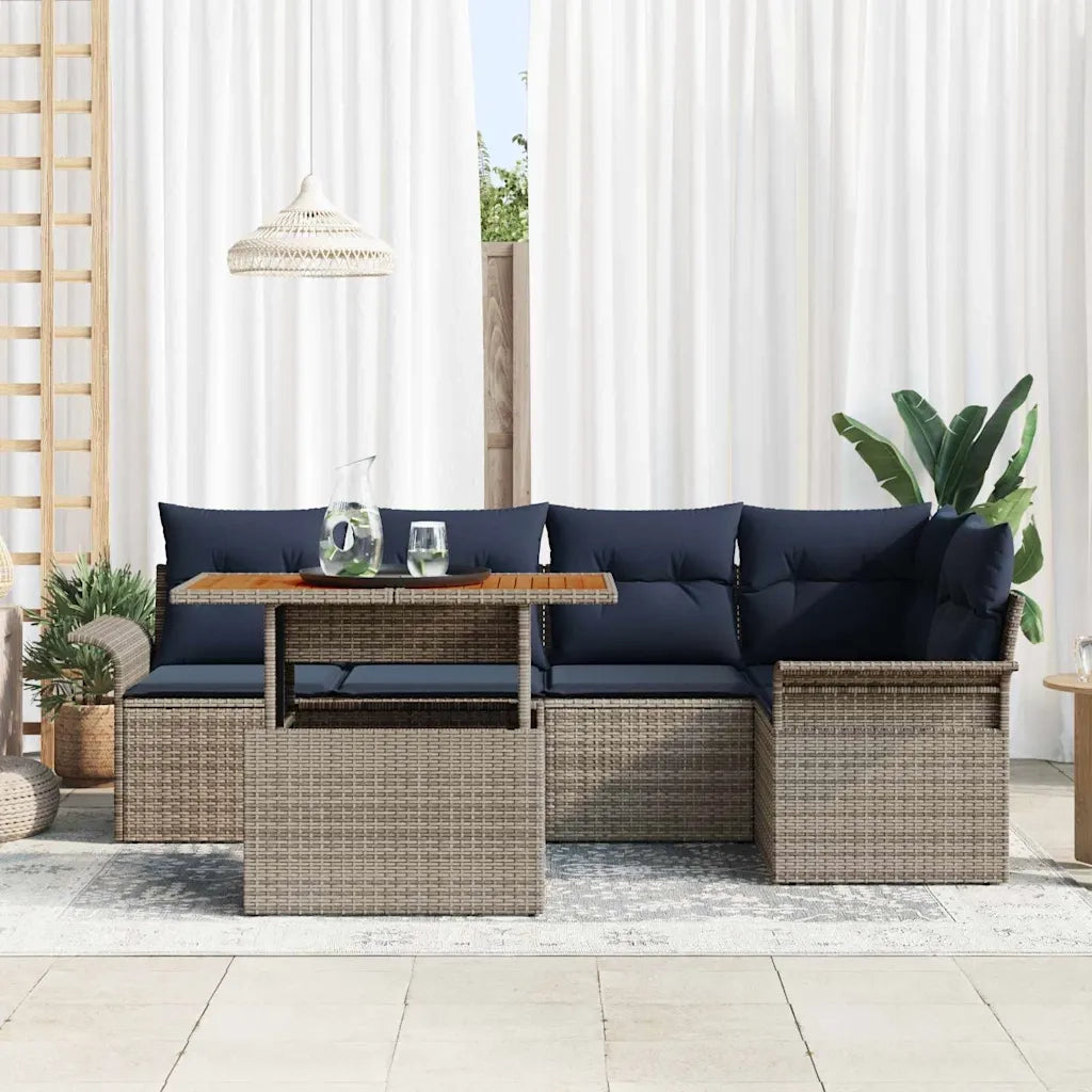 Set Divano da Giardino 6 pcs Grigio e Blu Navy polyrattan