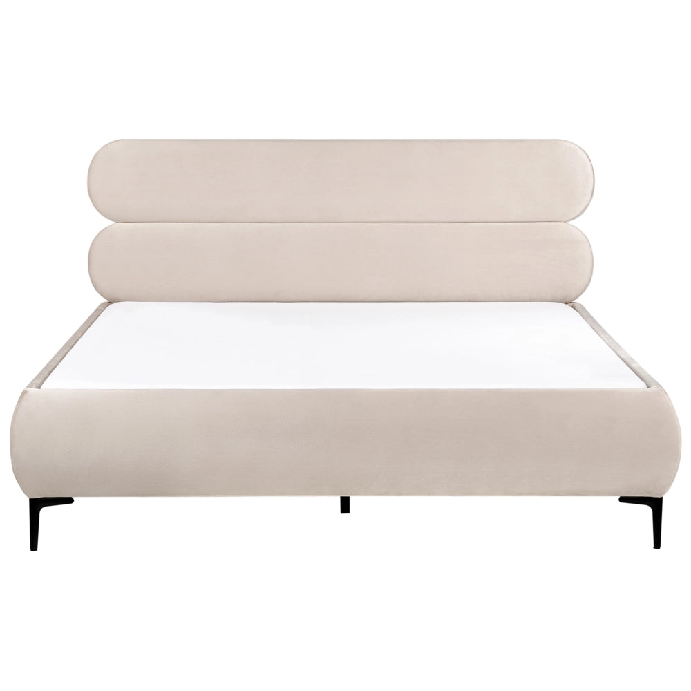 Letto con rete in velluto beige chiaro 180 x 200 cm testata gambe in metallo nero camera da letto classica minimalista