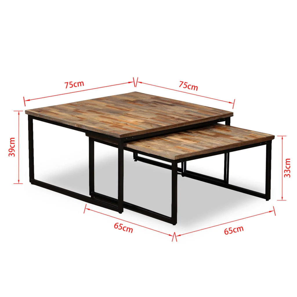 Set di 2 tavolini da caffè impilabili in teak massello di recupero marrone 02_0042113