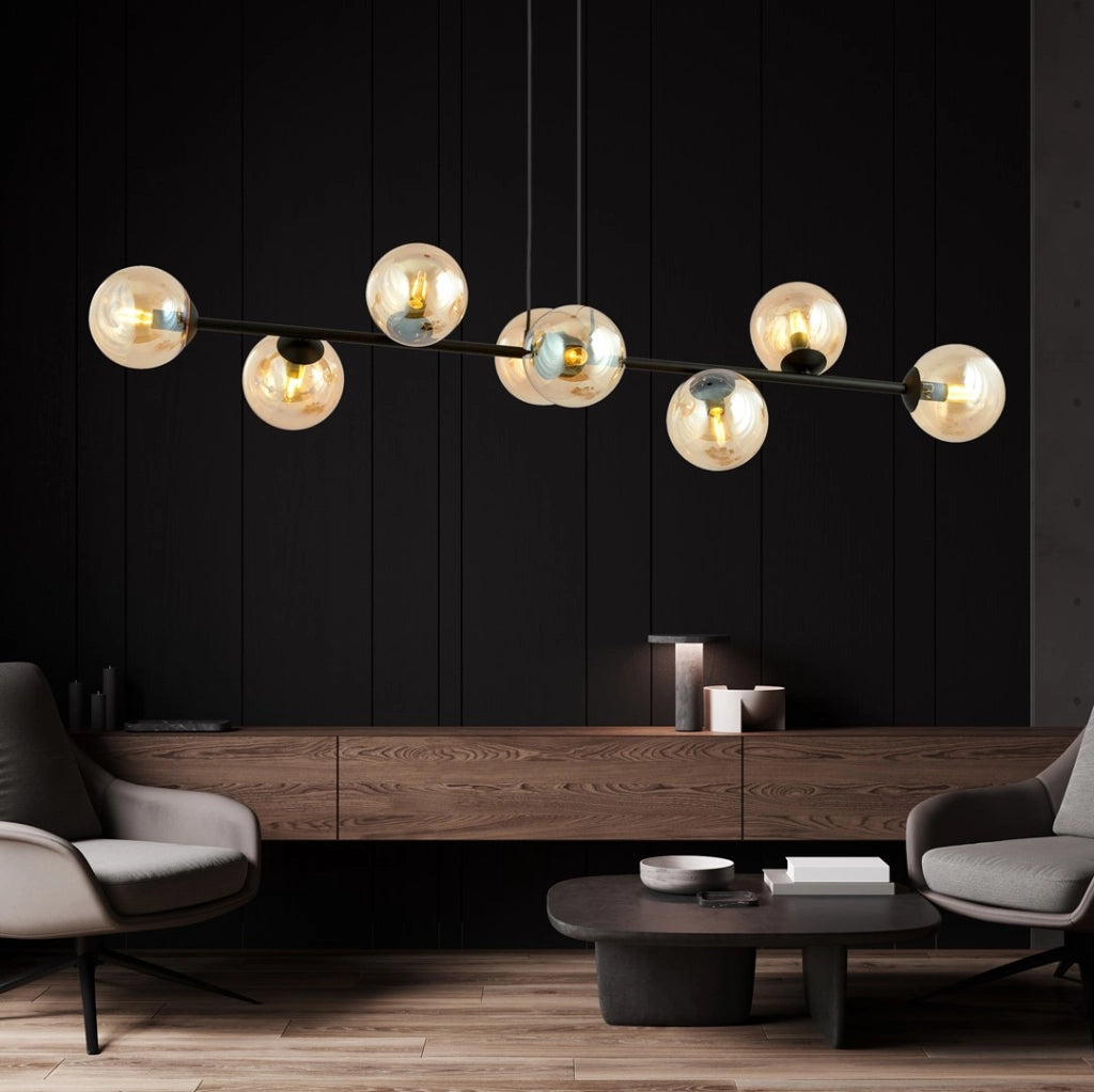Lampadario Emibig Rossi 8xE14 nero vetro miele 130cm