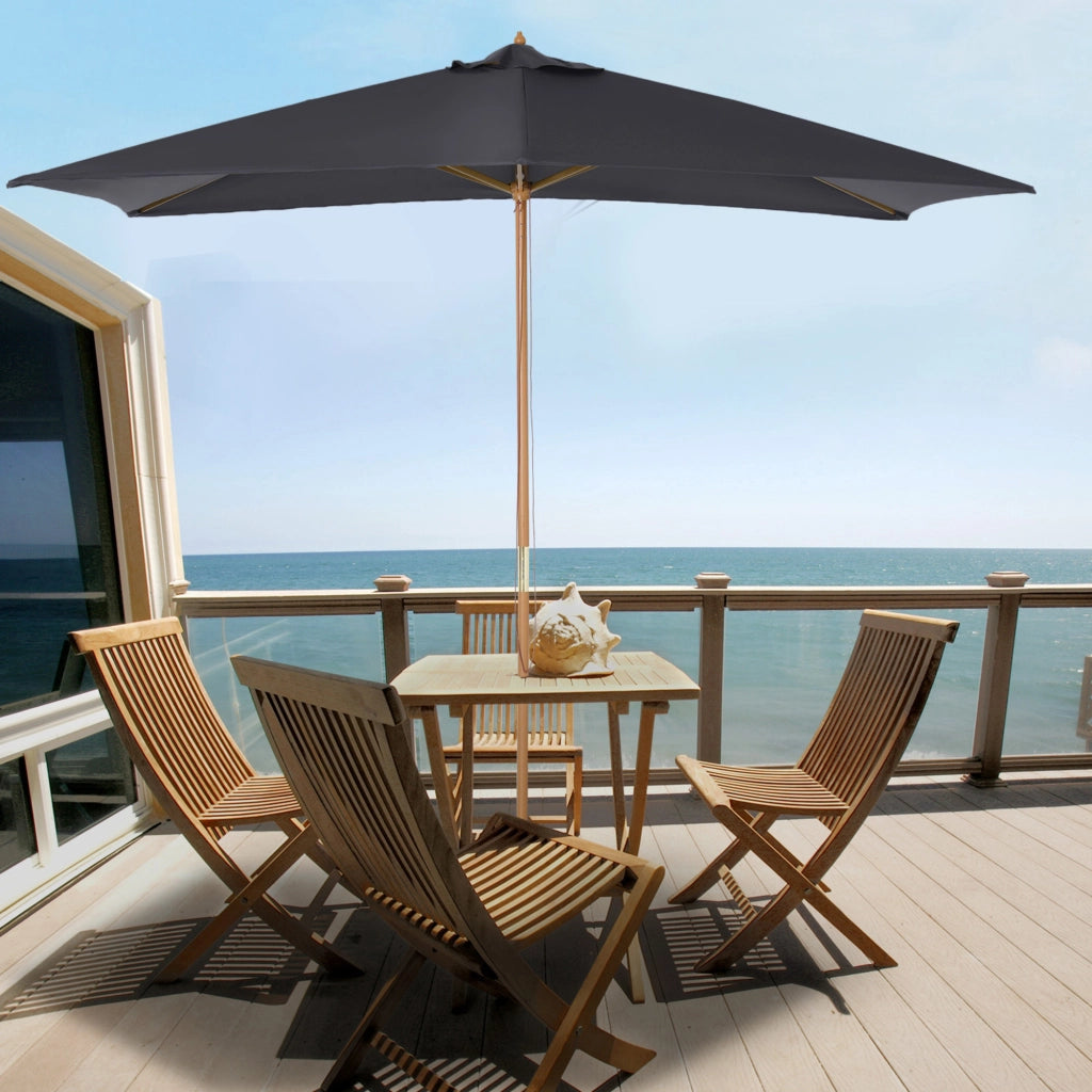 Ombrellone da Giardino 2x3m in Legno e Bamb¨´ con 8 Stecche e Copertura in Poliestere, Grigio Scuro
