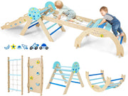 8 in 1 Set da Arrampicata per Bambini, Giocattoli da Arrampicata in Legno con Triangolo Arco Rampa e Corda, Giochi Montessori per Bambini 1 Anni + (Astronauta 4 pezzi, Blu)
