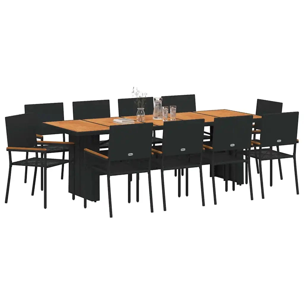 Set da Pranzo per Giardino 11 pcs Nero polyrattan 3365422