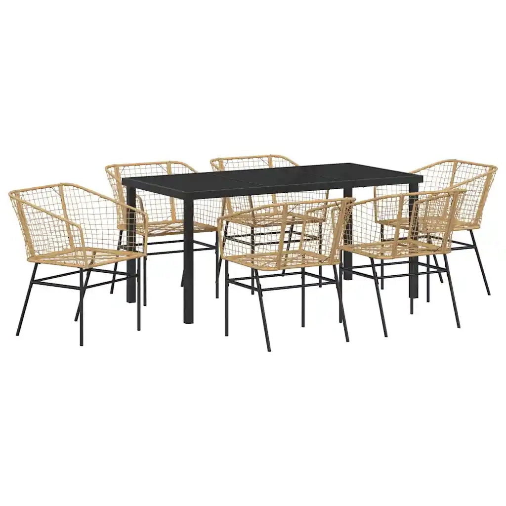 Set da Pranzo per Giardino 7 pcs Marrone polyrattan 3380901