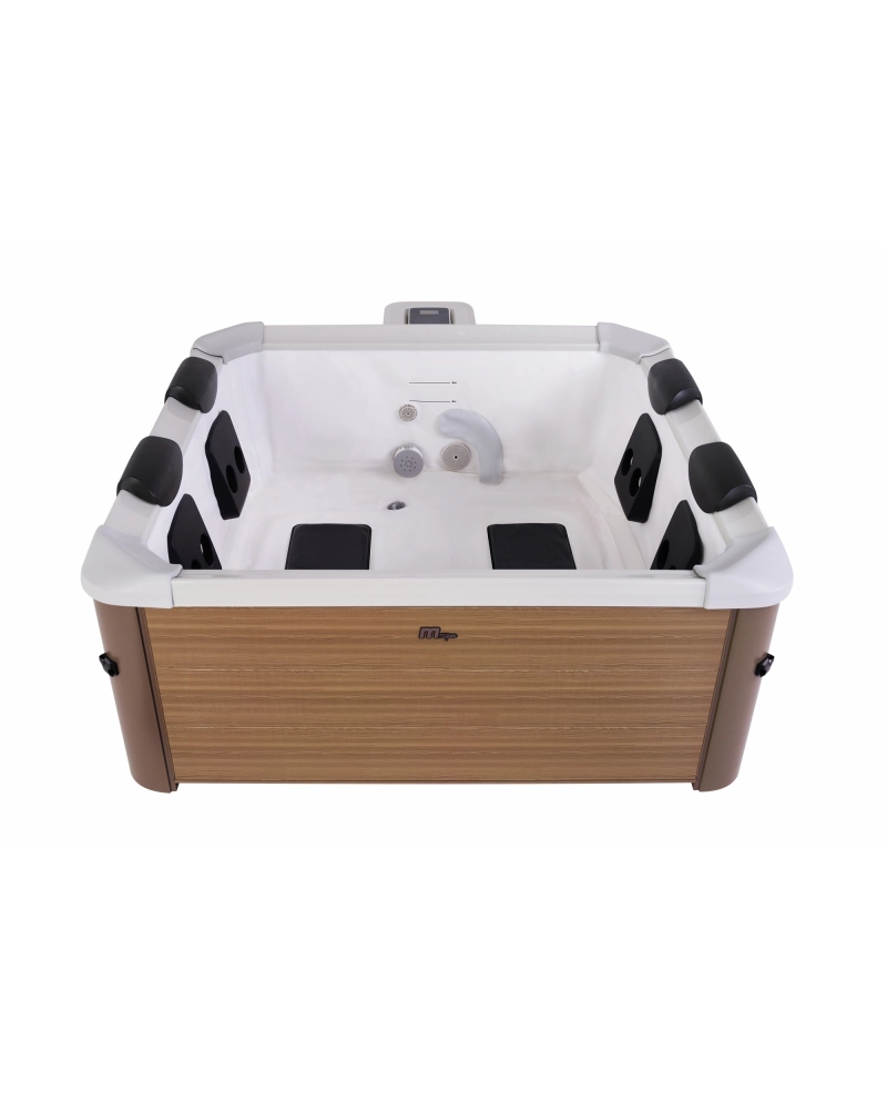 Minipiscina idromassaggio rigida da esterno, 6 sedute 160x160cm wi-fi smart Mspa Oslo teak Amber