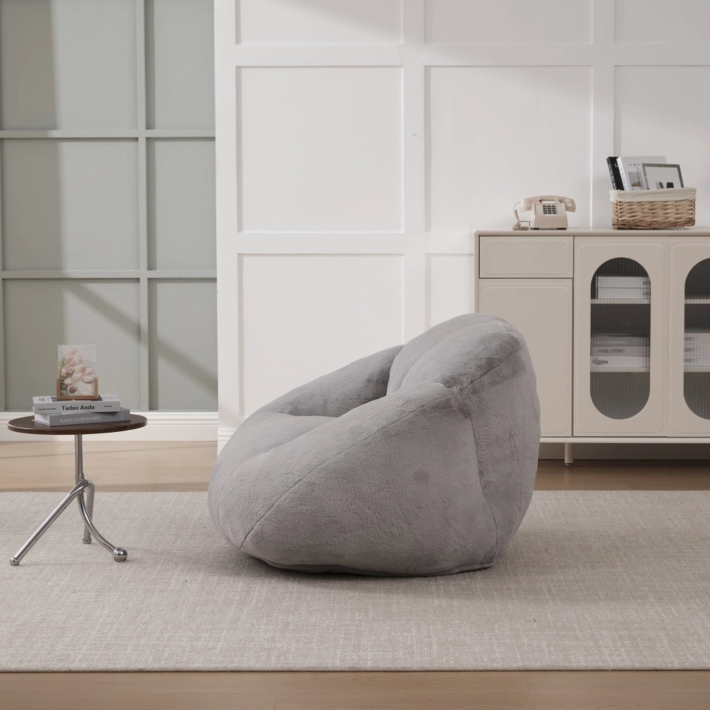OKWISH Poltrona Pouf in Pelliccia Sintetica, Design Avvolgente con Base Antiscivolo e Imbottitura in Schiuma, Grigio Chiaro