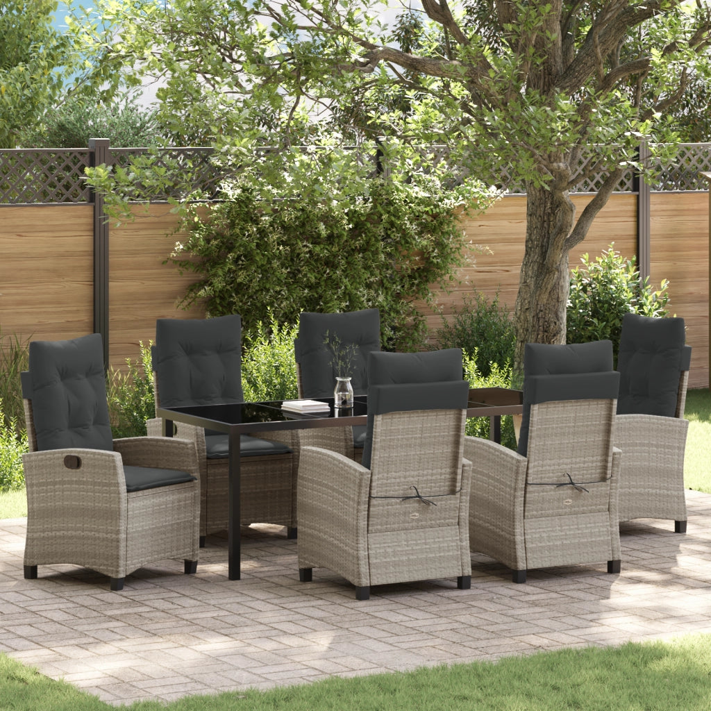 Set da Pranzo da Giardino di 7 Pezzi con Cuscini Grigio Chiaro Polyrattan