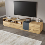 Mobile TV con 3 Vani Aperti e Passacavi; 3 Ante con Ripiani; Stile Moderno; in Pannelli di Particelle; 200??45??45 cm; Grigio Nero