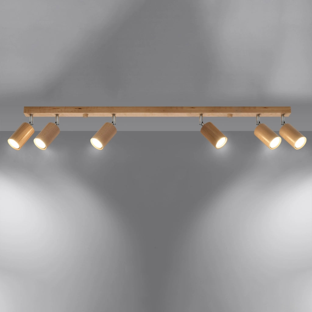 Plafoniera MONTAN 6 faretti legno naturale Pure Lume
