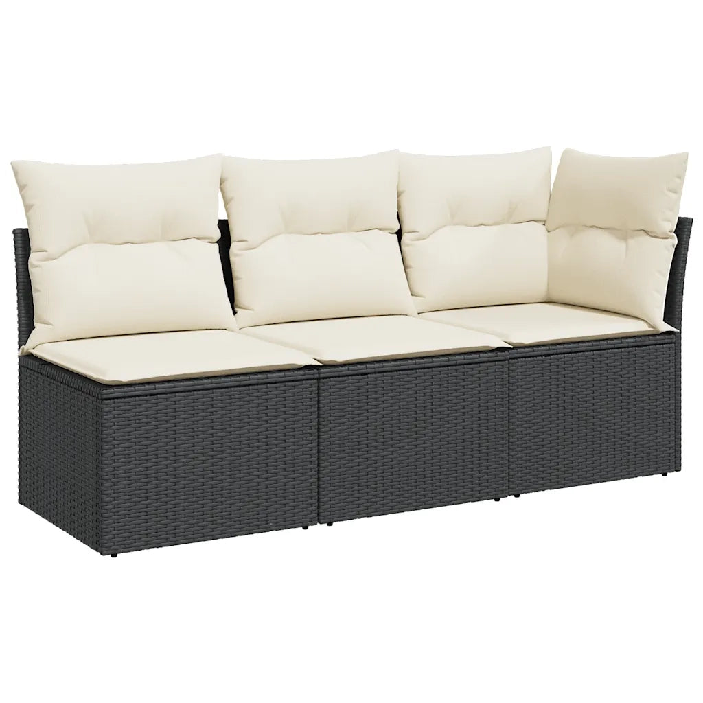 Divano da Giardino a 3 Posti con Cuscini Nero in Polyrattan 366014