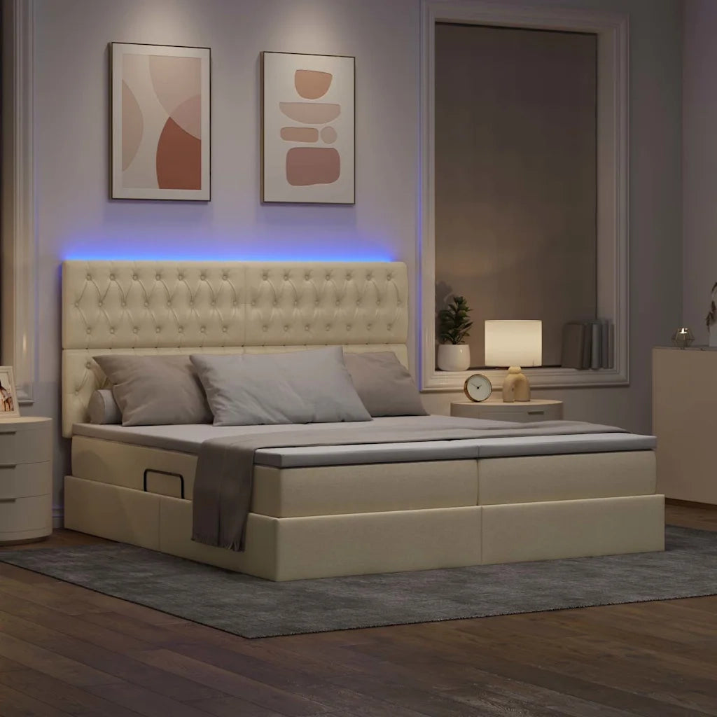 Letto con luci a strisce a LED Crema 180 x 200 cm Tessuto