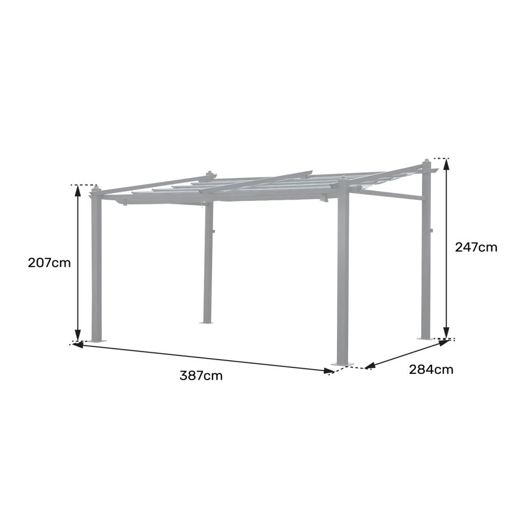 Pergola a parete 3 × 4 m FRÉJUS grigio - struttura in alluminio