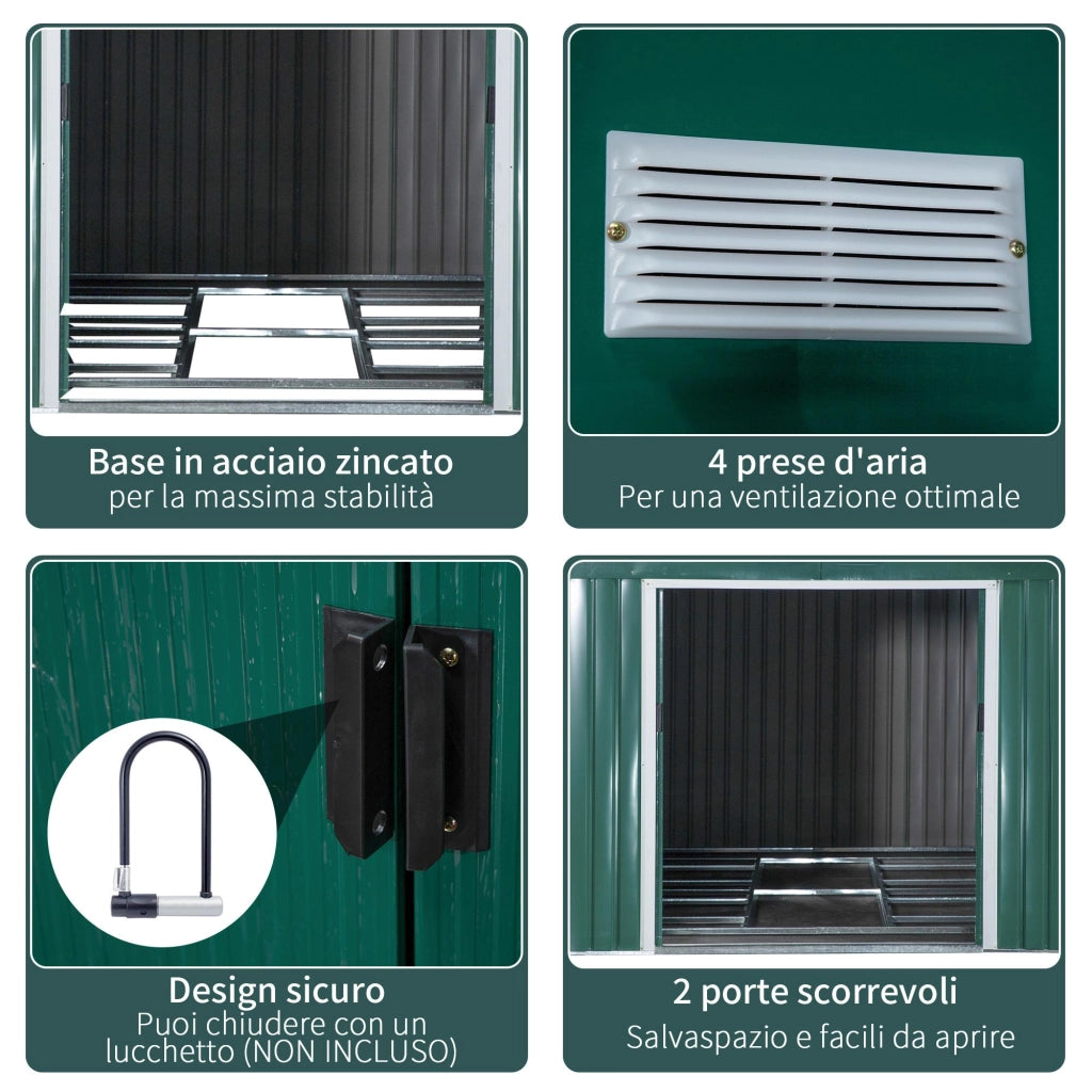 Casetta Box da Giardino in Lamiera 3,4x3,86x2 m Verde