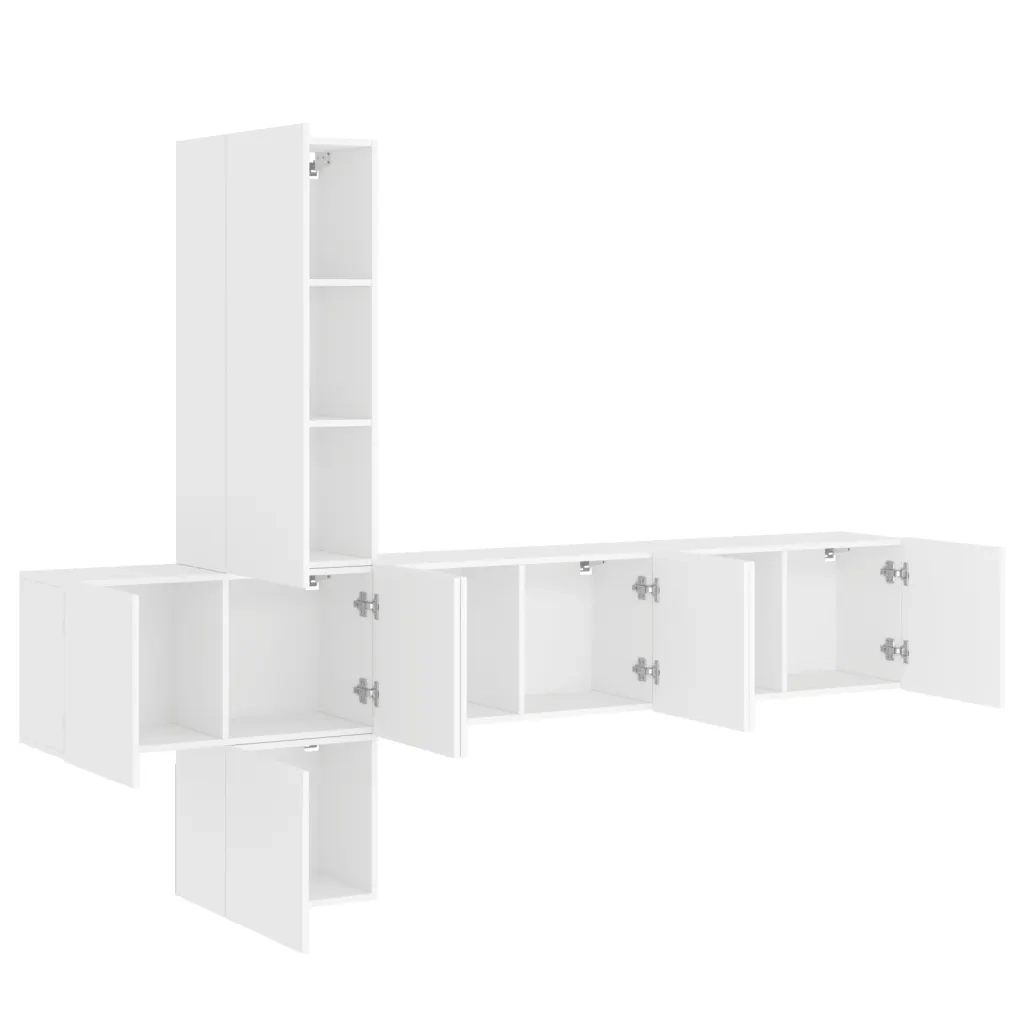 Mobili TV a Muro 5pz Bianchi in Legno Multistrato 3216457