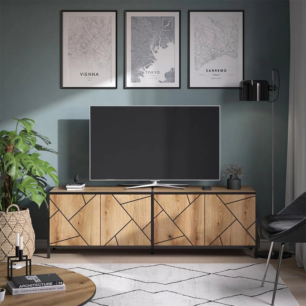 Mobile tv Hatto, Rovere, 156.8 x 50 cm, adatto per riporre e conservare in camera da letto