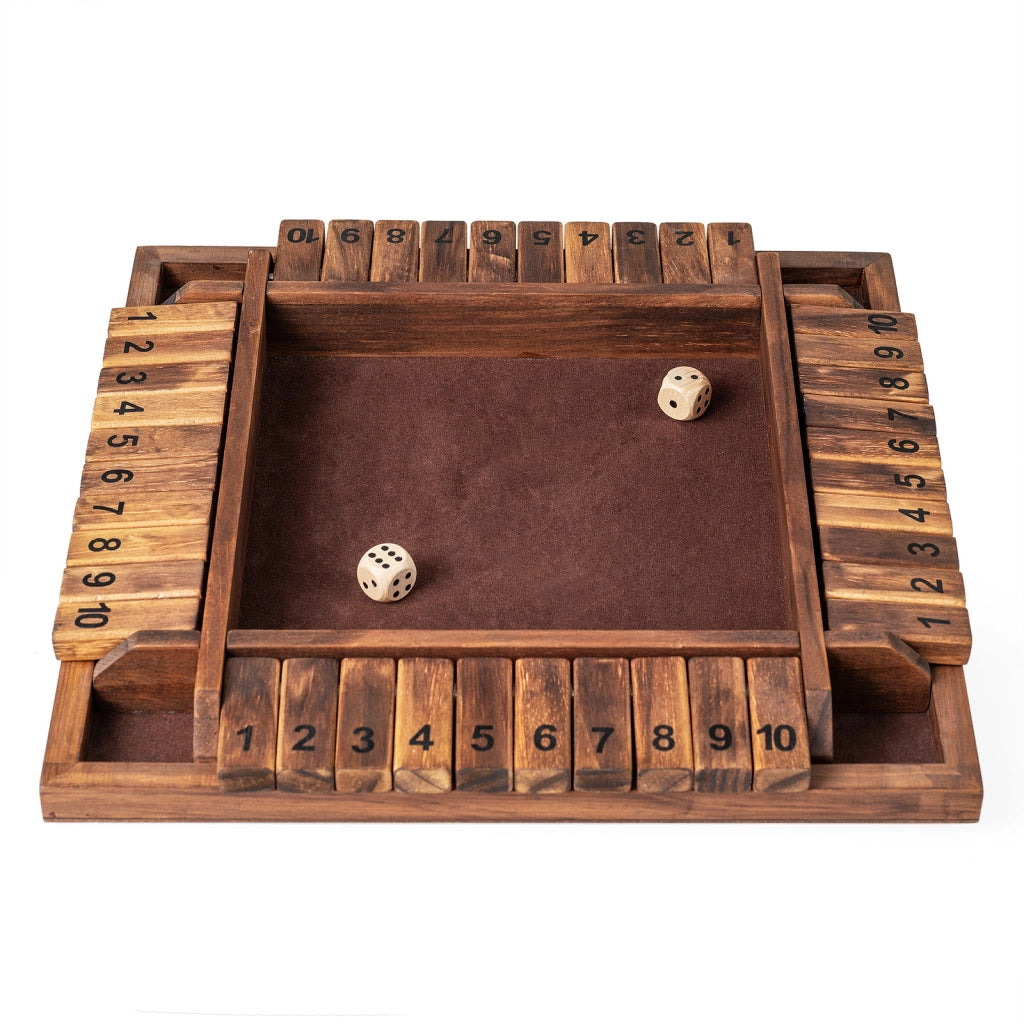 Gioco matematico chiudi la scatola per 2-4 giocatori, Gioco da tavolo in legno a 4 lati con 2 dadi Marrone