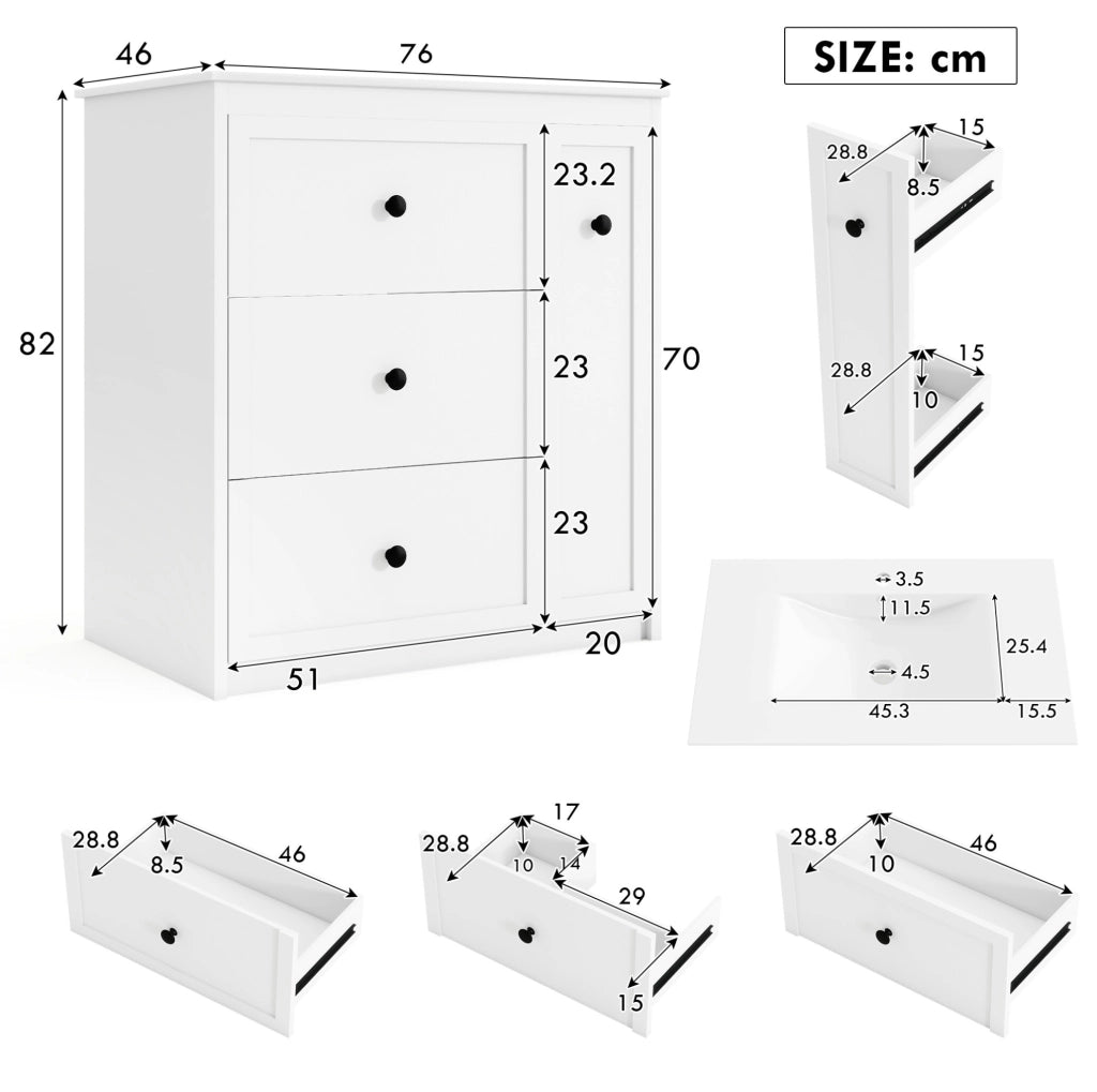 Mobile lavabo freestanding con lavabo in ceramica 76x46x82 cm