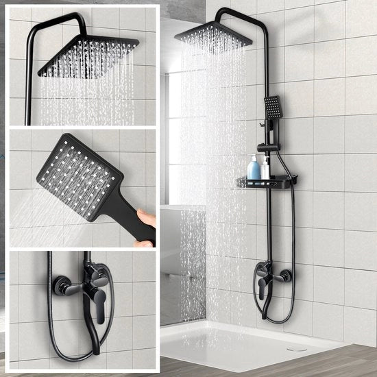 Set di doccia termoregolabile premium – RVS e messing massello – doccia a testa e maniglia regolabili – sistema di doccia in acciaio inox lussuoso - nero