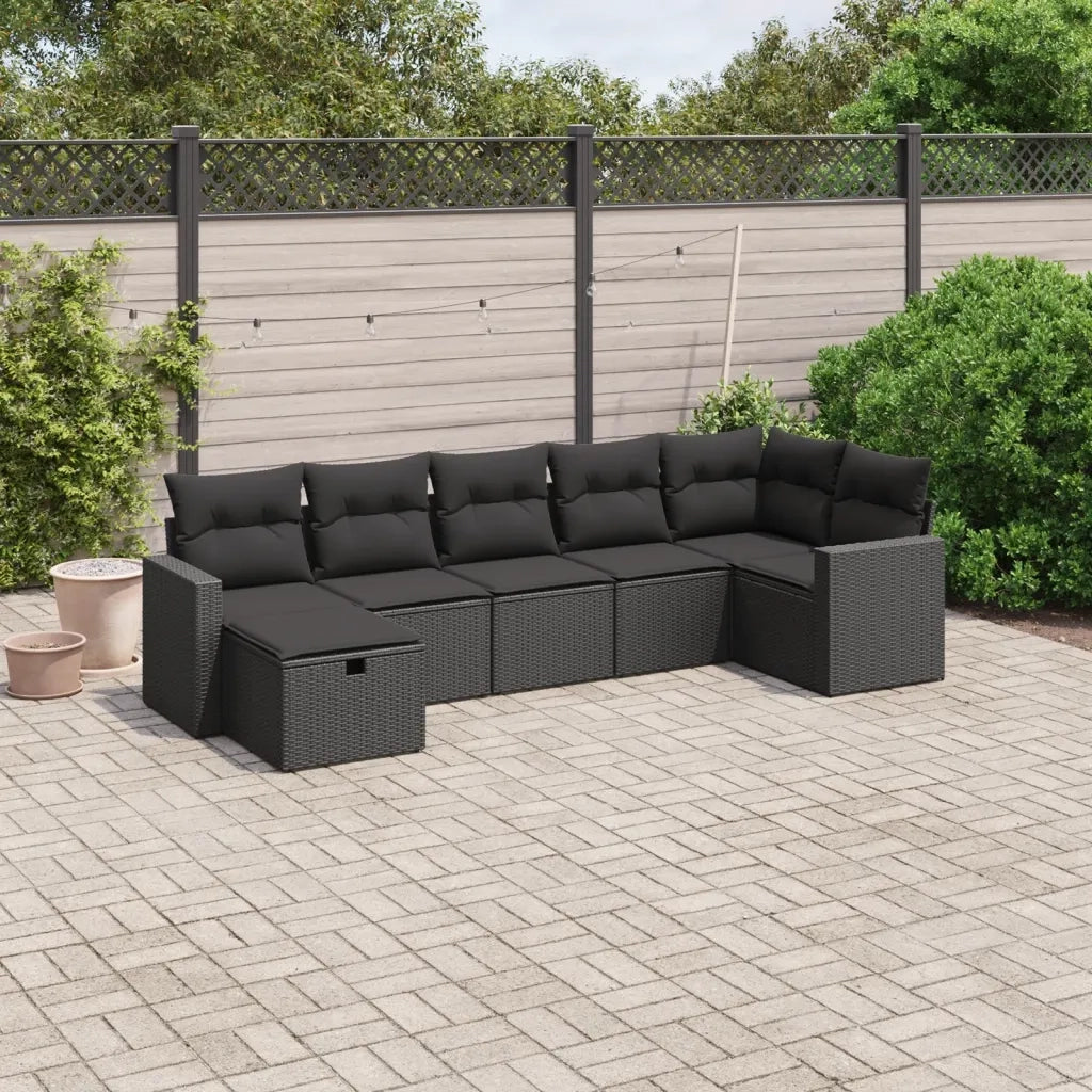 Set Divani da Giardino con Cuscini 7pz Nero Polyrattancod mxl 91793