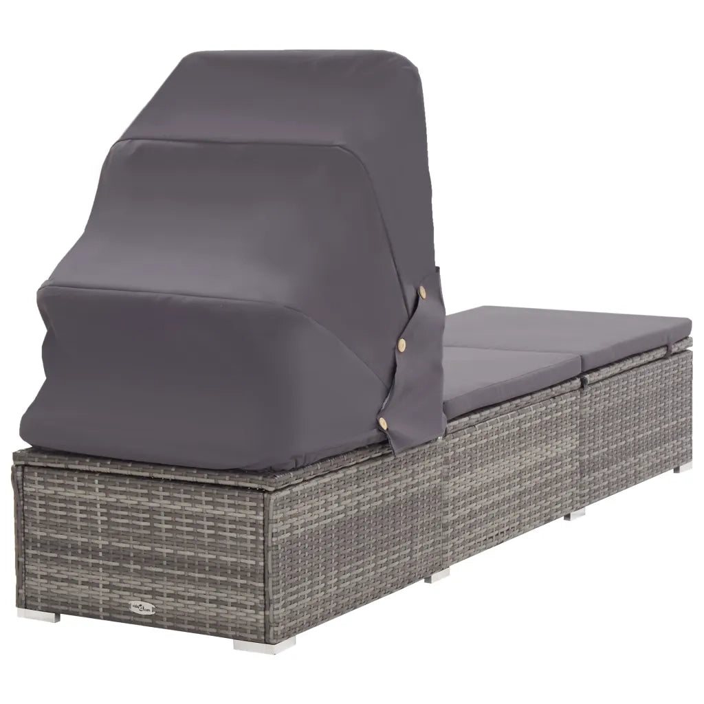 Lettino Prendisole con Tettuccio e Cuscino in Polyrattan Grigio cod mxl 6728