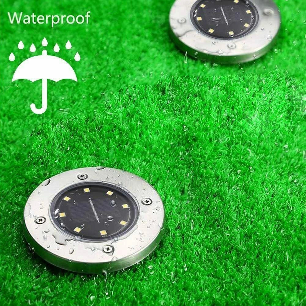 Trade Shop - 4 Faro Lampada Led Solare Da Esterno Giardino Faretto 8 Led Picchetto Segnapassi -