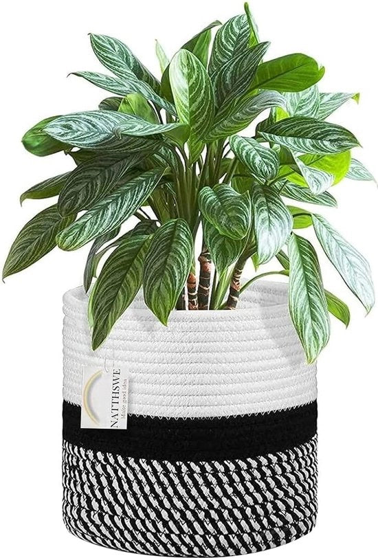 Mandria per piante con rivestimento, cesto di fiori per vasi da 23 cm per piante da interni, corda di cotone, juta, mandria per piante, decorazione per vasi, cesto pieghevole, contenitore per la casa.