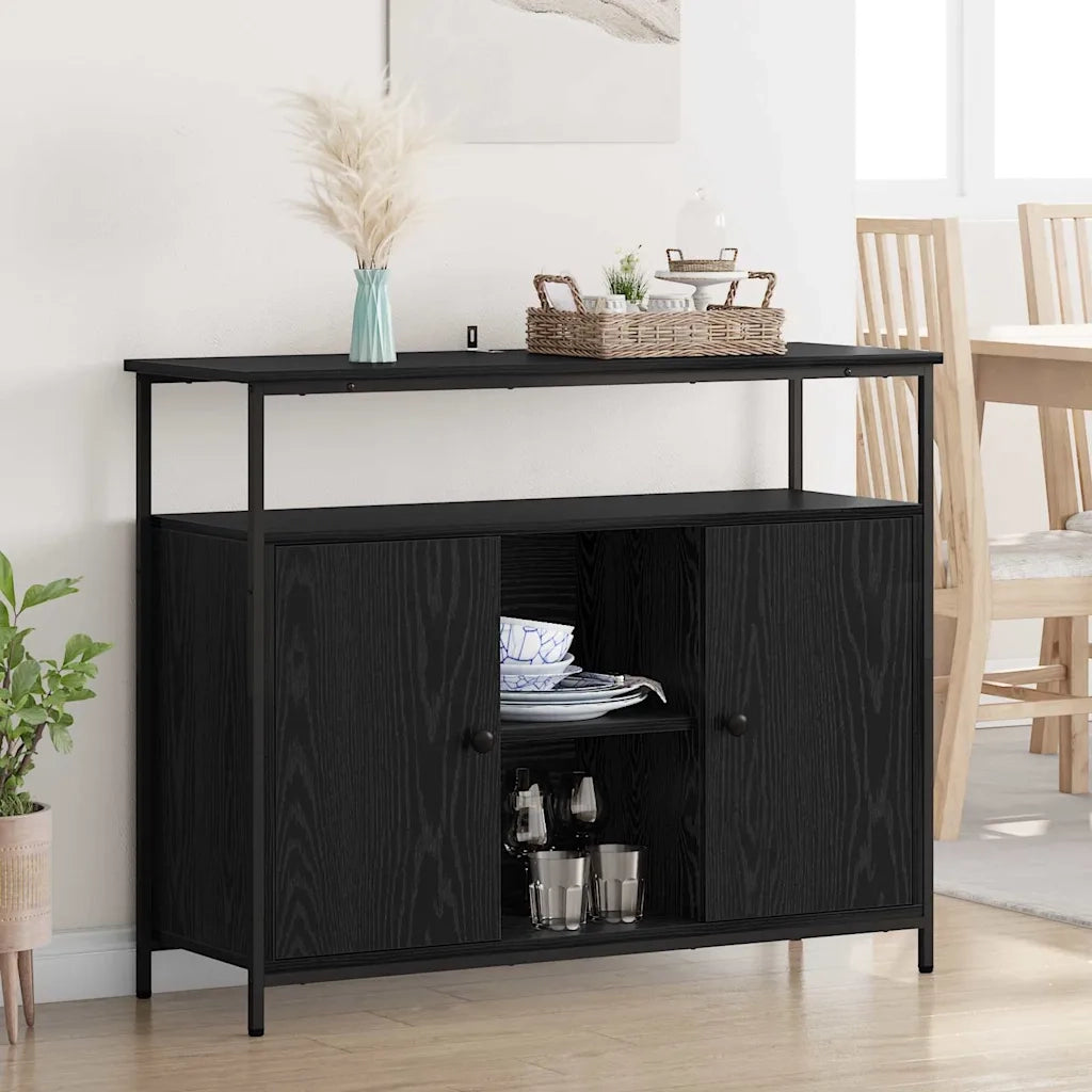 Credenza-Buffet-Armadio da cucina Rovere Nero 100 x 35 x 80 cm Legno multistrato 501868