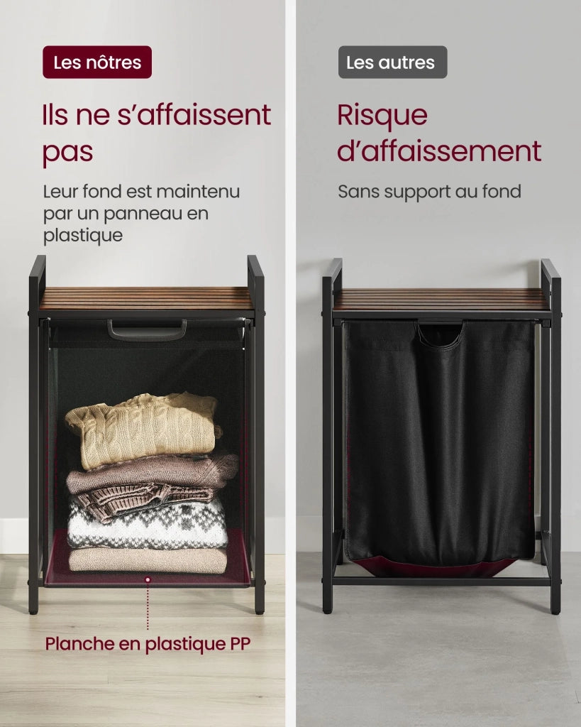 Cesto portabiancheria con 3 scomparti e 1 ripiano rimovibile per sacchetti capacità 38 l per sacchetto per bagno o lavanderia nero 12_0006765