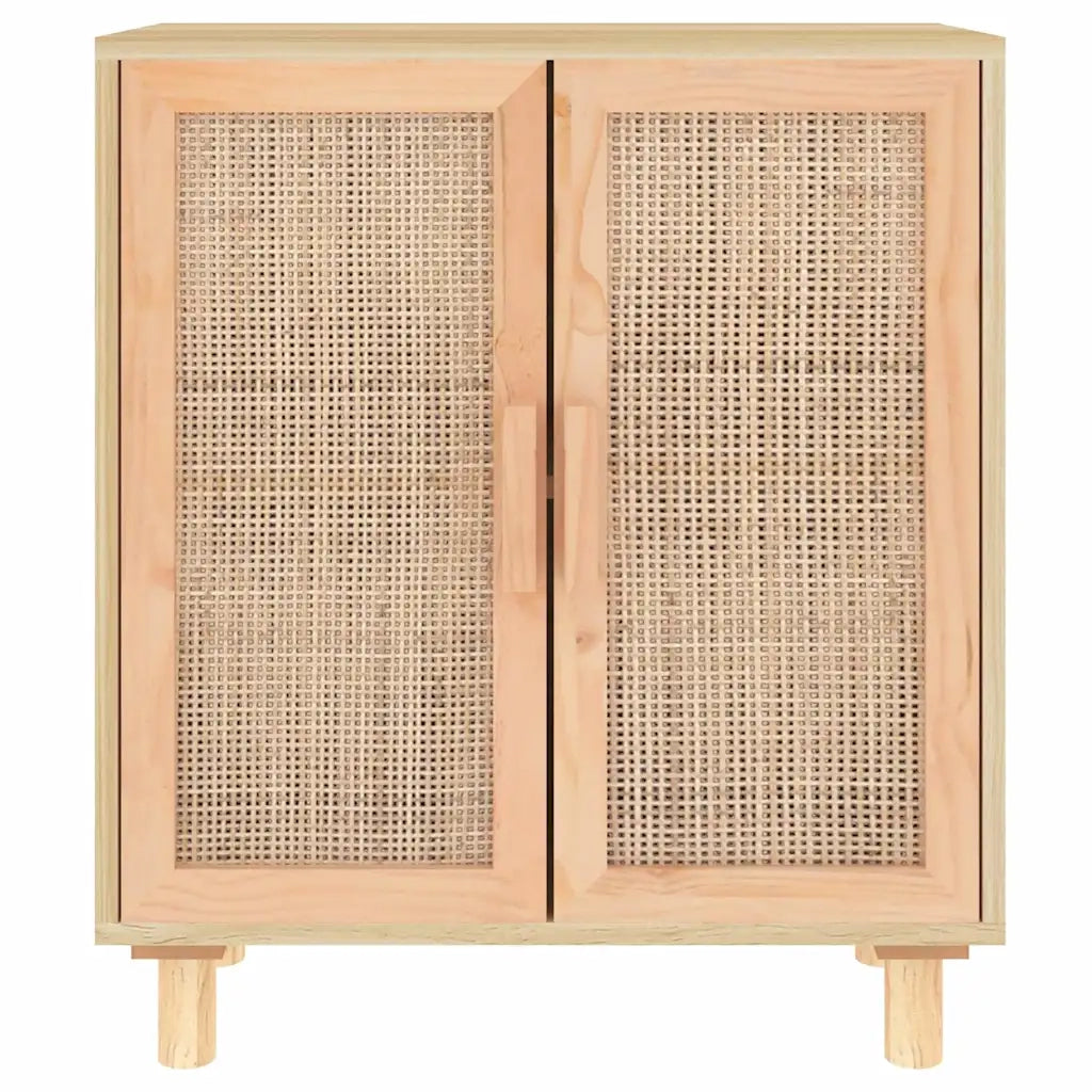 Credenza Marrone 60x30x70cm Legno Massello Pino Rattan Naturale 345632