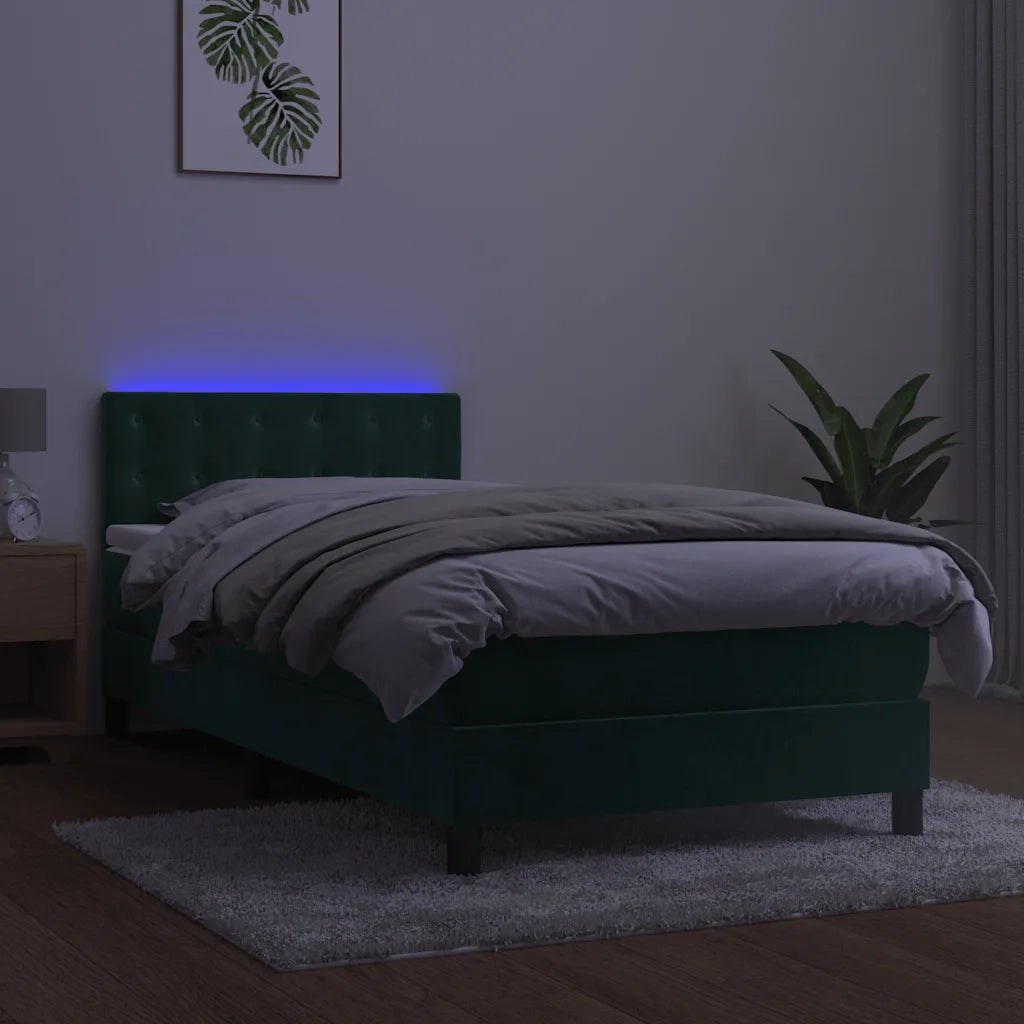 Letto a Molle con Materasso e LED Verde Scuro 90x190 cm Velluto 3134618