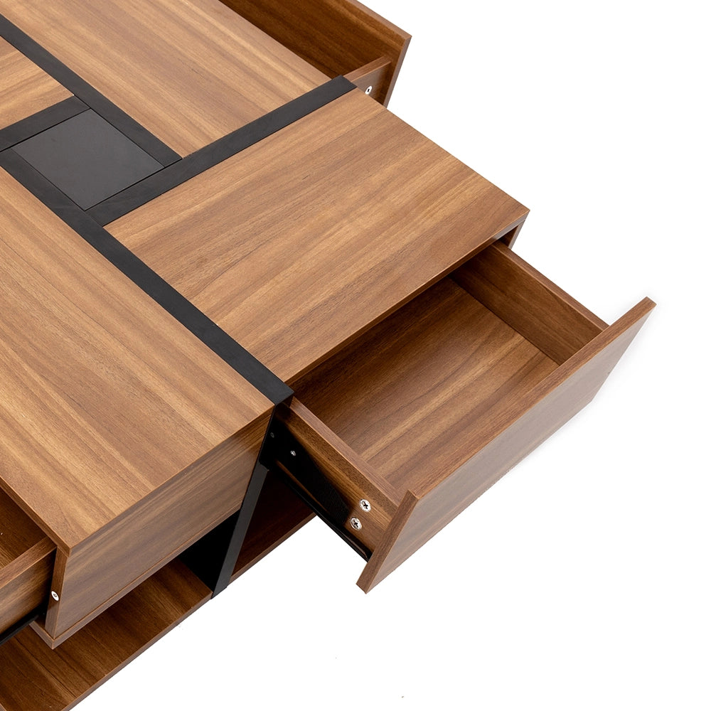 Tavolino da caffè 78x78x36 cm; 4 cassetti con ripiano inferiore; truciolato; colore naturale