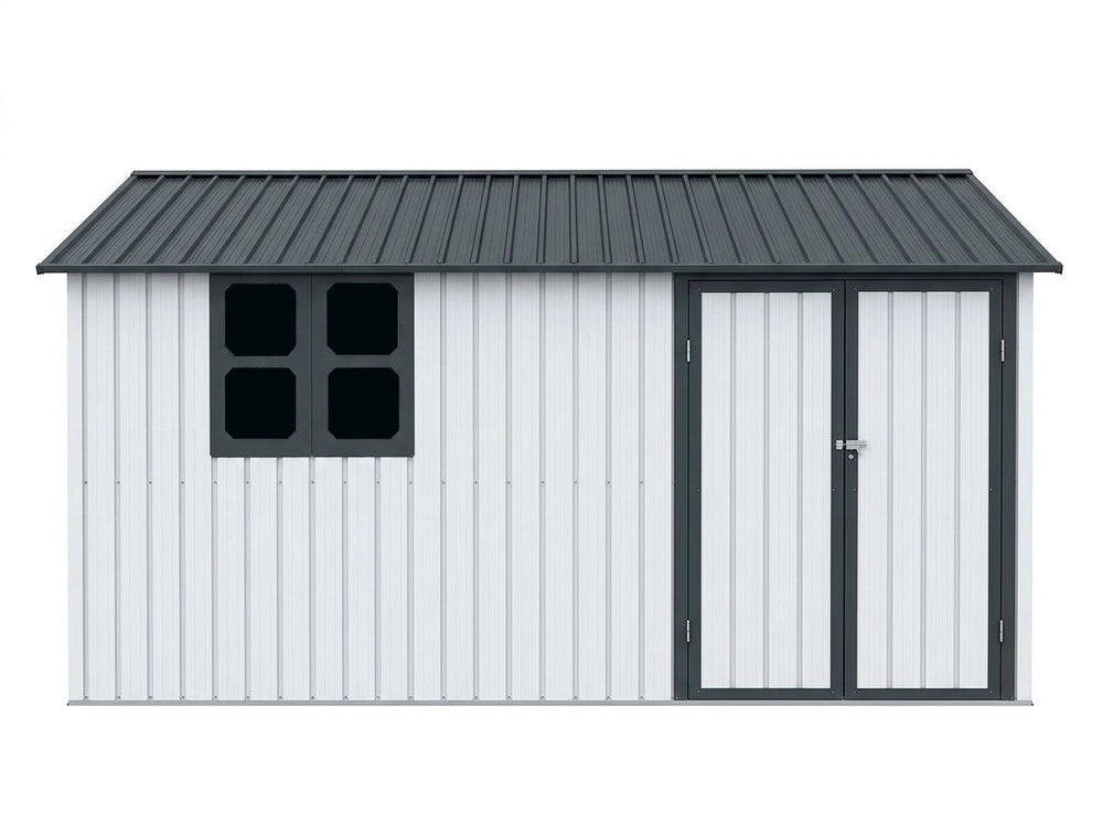 Casetta da Giardino in Metallo con Finestra e Tavolo ¨C MINIMAL ¨C Bianco/Nero 362x285.5 cm