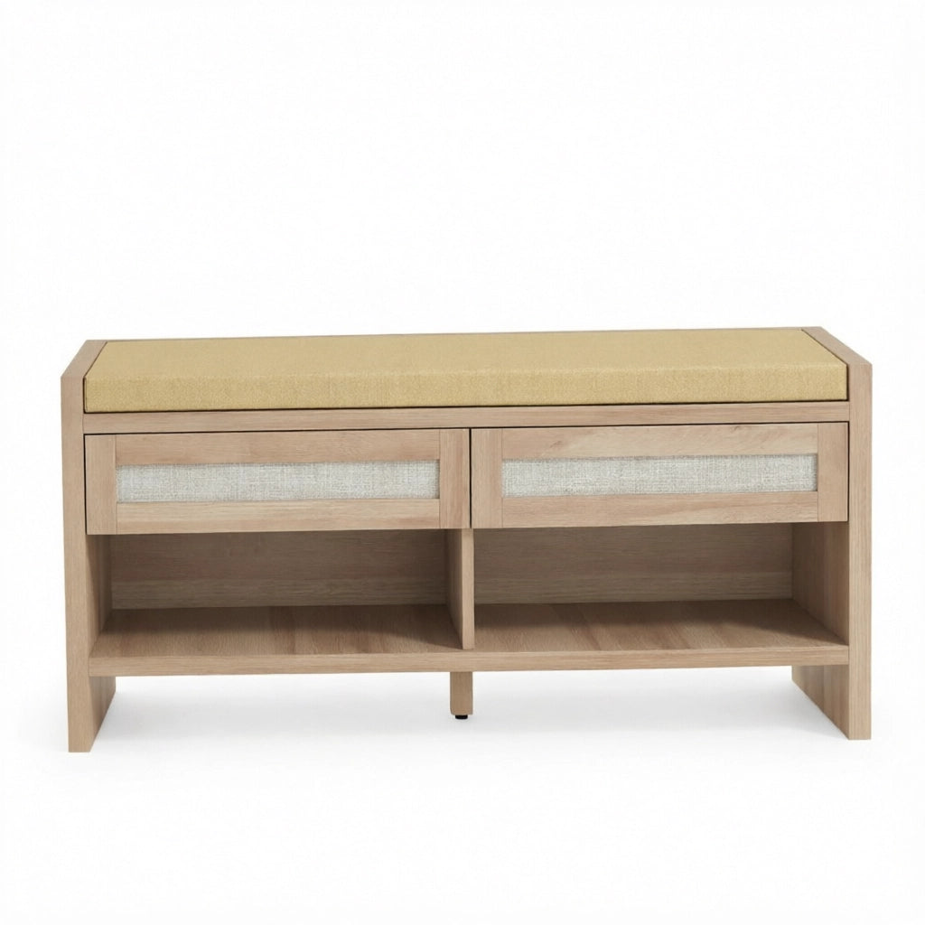 PANCA SCARPIERA 108x35x50 cm Effetto legno chiaro in MDF e rattan PE