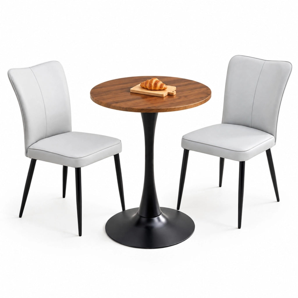 Set tavolo rotondo 60 cm e 2 sedie grigio chiaro