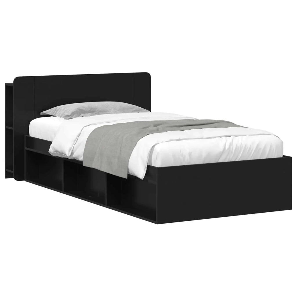 Telaio del letto con storage con testiera Nero 75 x 190 cm