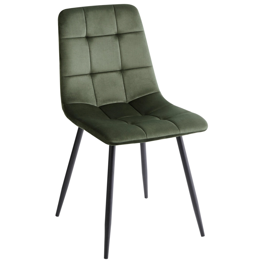 Set di 4 sedie da pranzo in velluto verde oliva gambe in ferro stile moderno