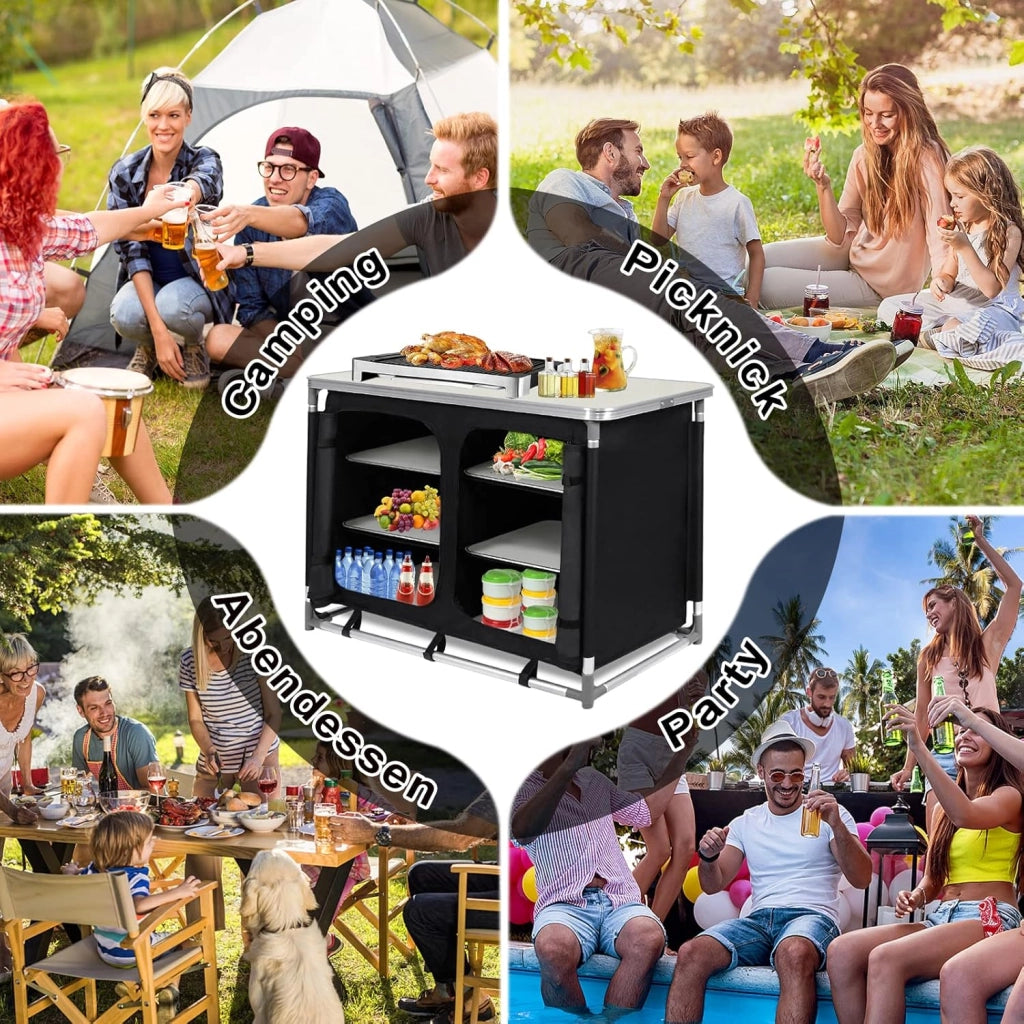 FIVMEN Cucina da campeggio pieghevole armadio da campeggio con struttura in alluminio e scomparti portaoggetti, da cucina, da campeggio, per attività all'aperto, campeggio, cucina