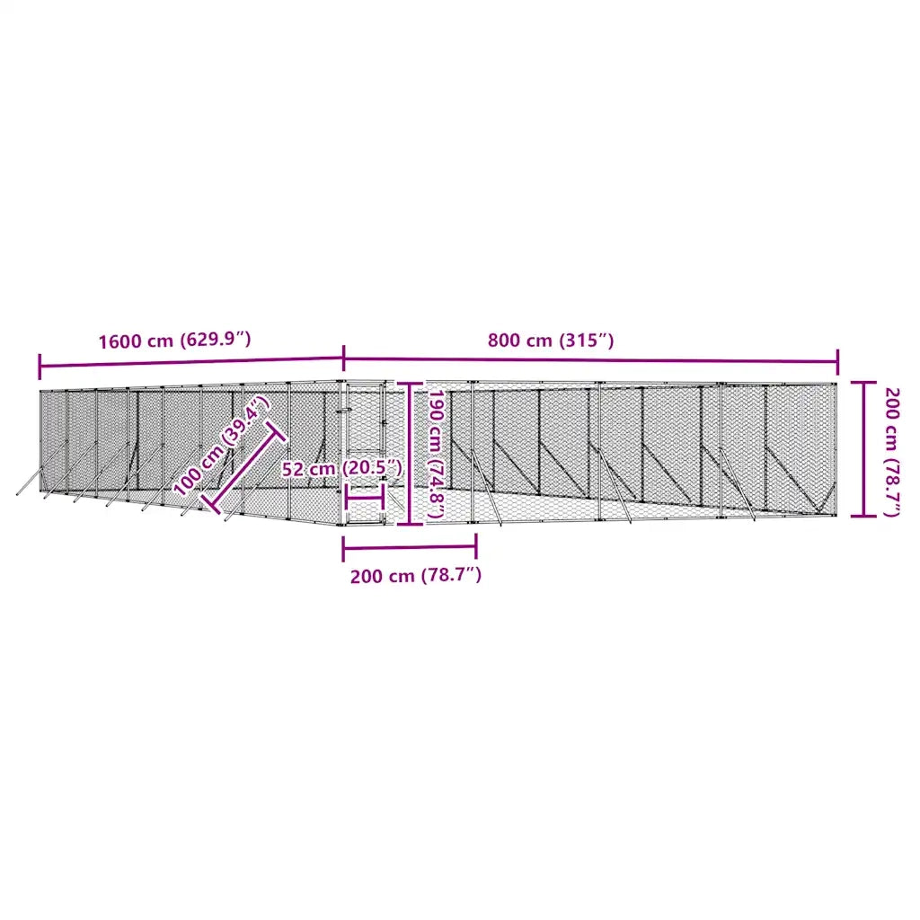 Cuccia per Cani da Esterno Argento 8x16x2 m in Acciaio Zincato 3190466