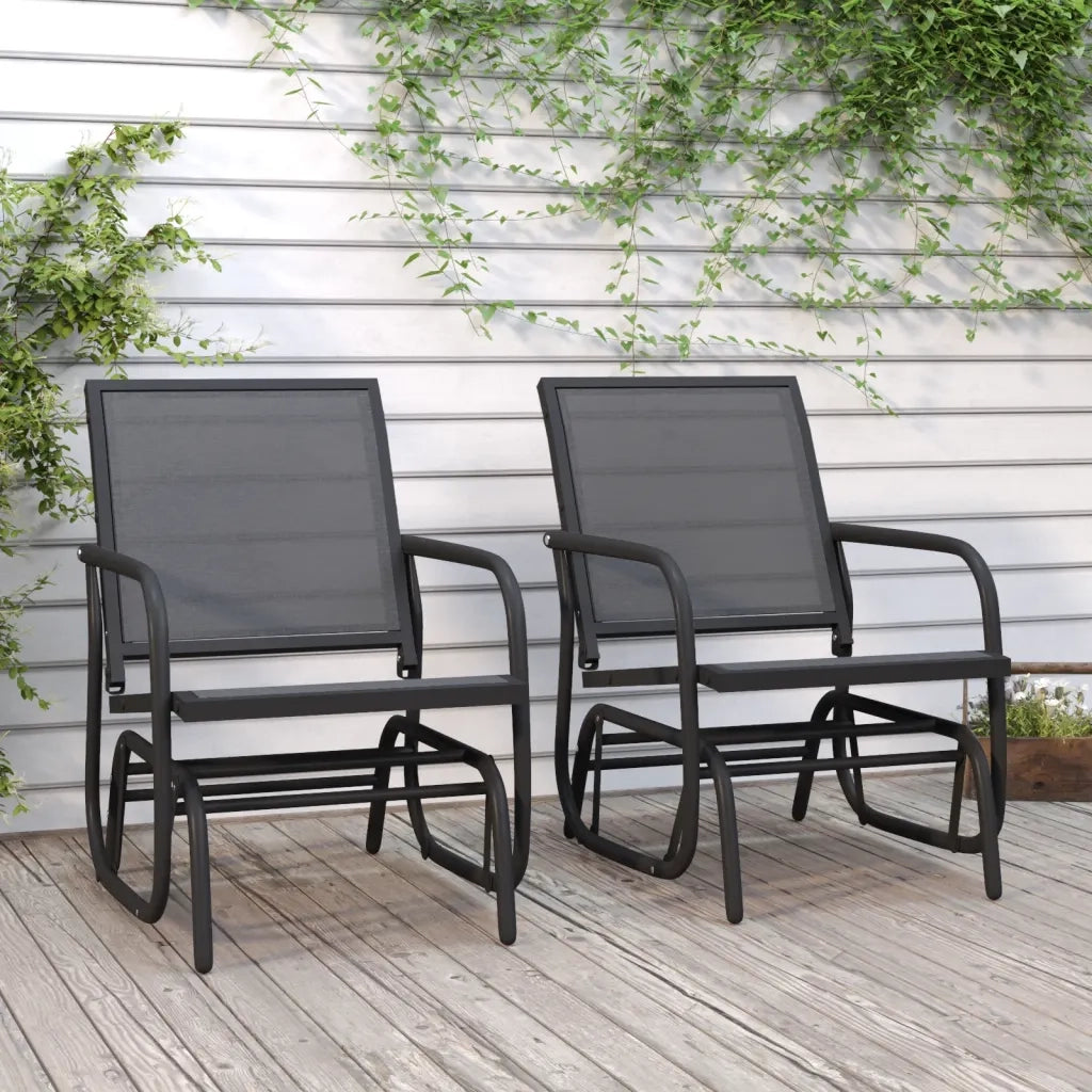 Sedie a Dondolo Giardino 2pz Nere 61x76x87 Textilene e Acciaio