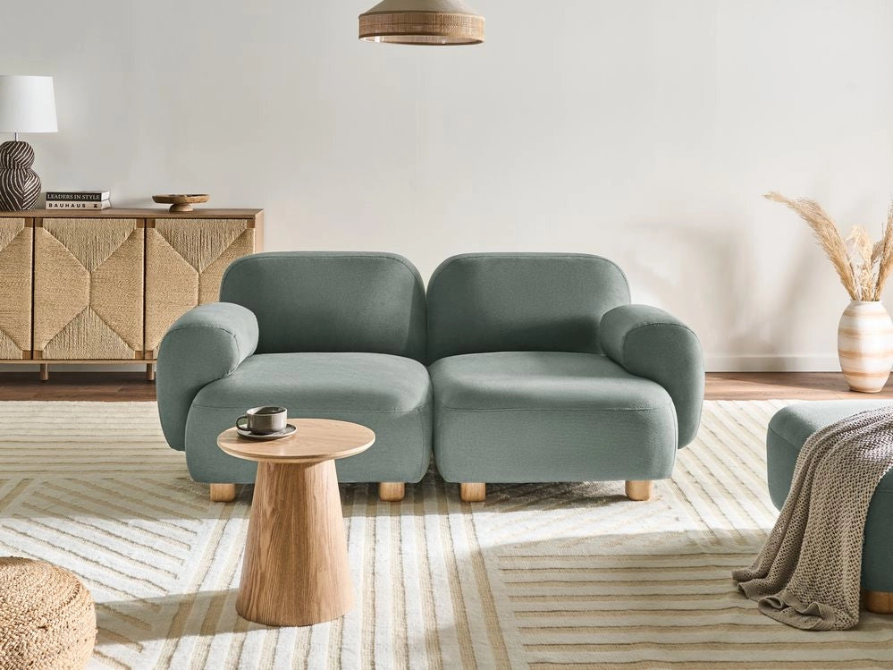 Divano componibile a 2 posti in tessuto due moduli angolari gambe in legno verde chiaro stile moderno