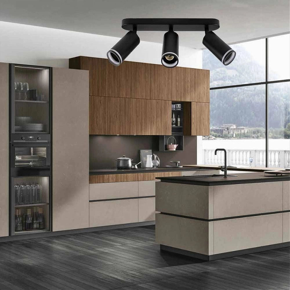 Trade Shop - Applique Plafoniera Orientabile Da Soffitto Parete 3 Diffusori Lampada Gu10 Ts-3 - Nero