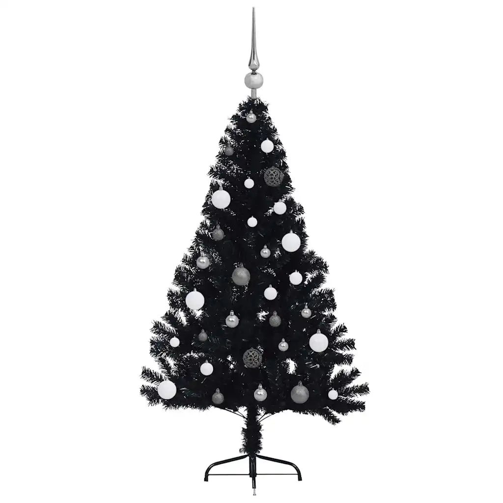 Albero di Natale artificiale con luci integrate Nero 150 cm PVC