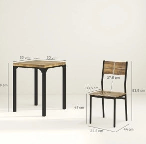 TAVOLO da pranzo 60x60 cm Marrone rustico Set da 3 pezzi