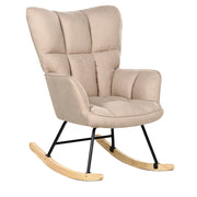 Sedia a dondolo Beige Tessuto poliestere Rivestimento Gambe di legno Pattini Moderna Biscuit Tufting